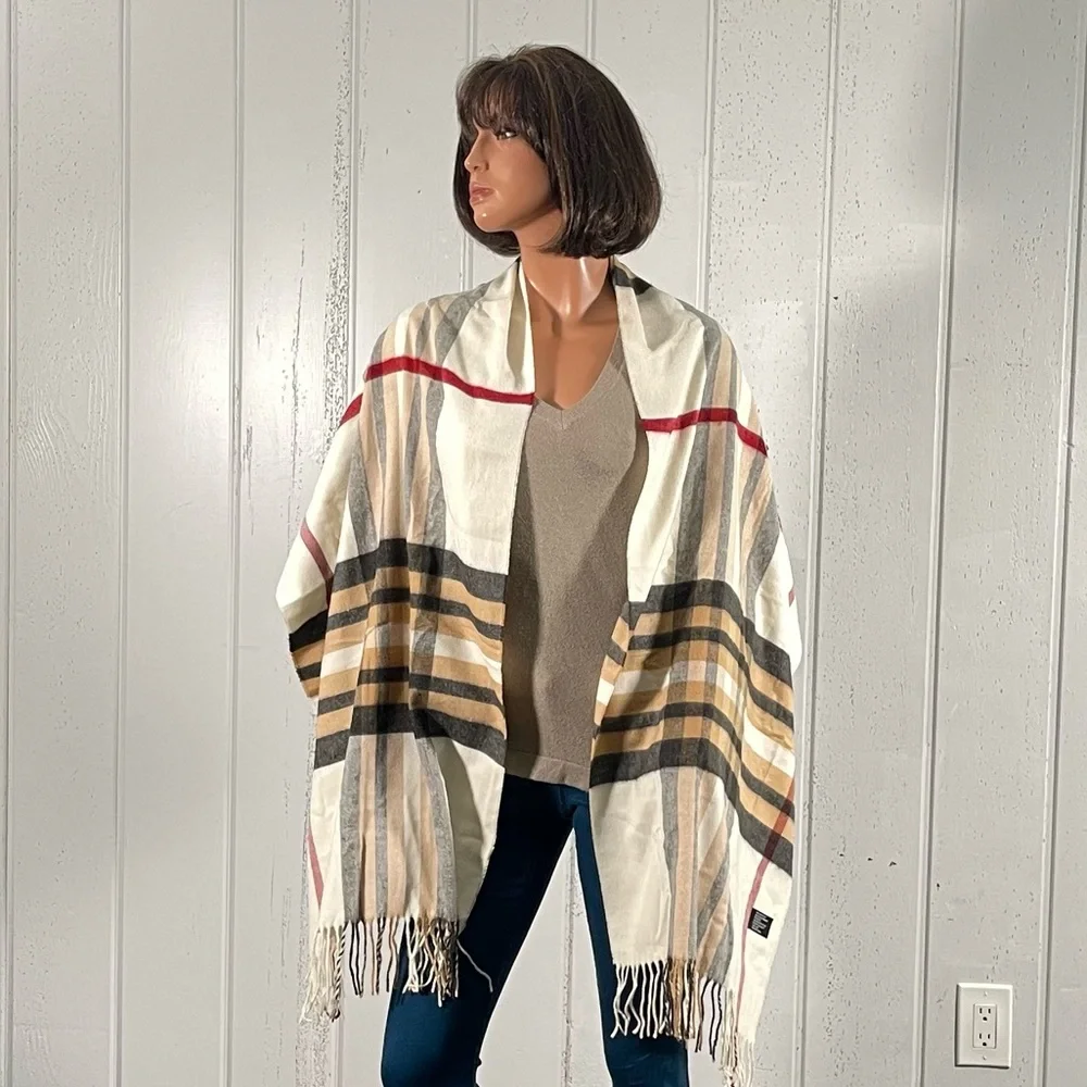 * Women's Oversize Plaid Shawl Scarf Fringe